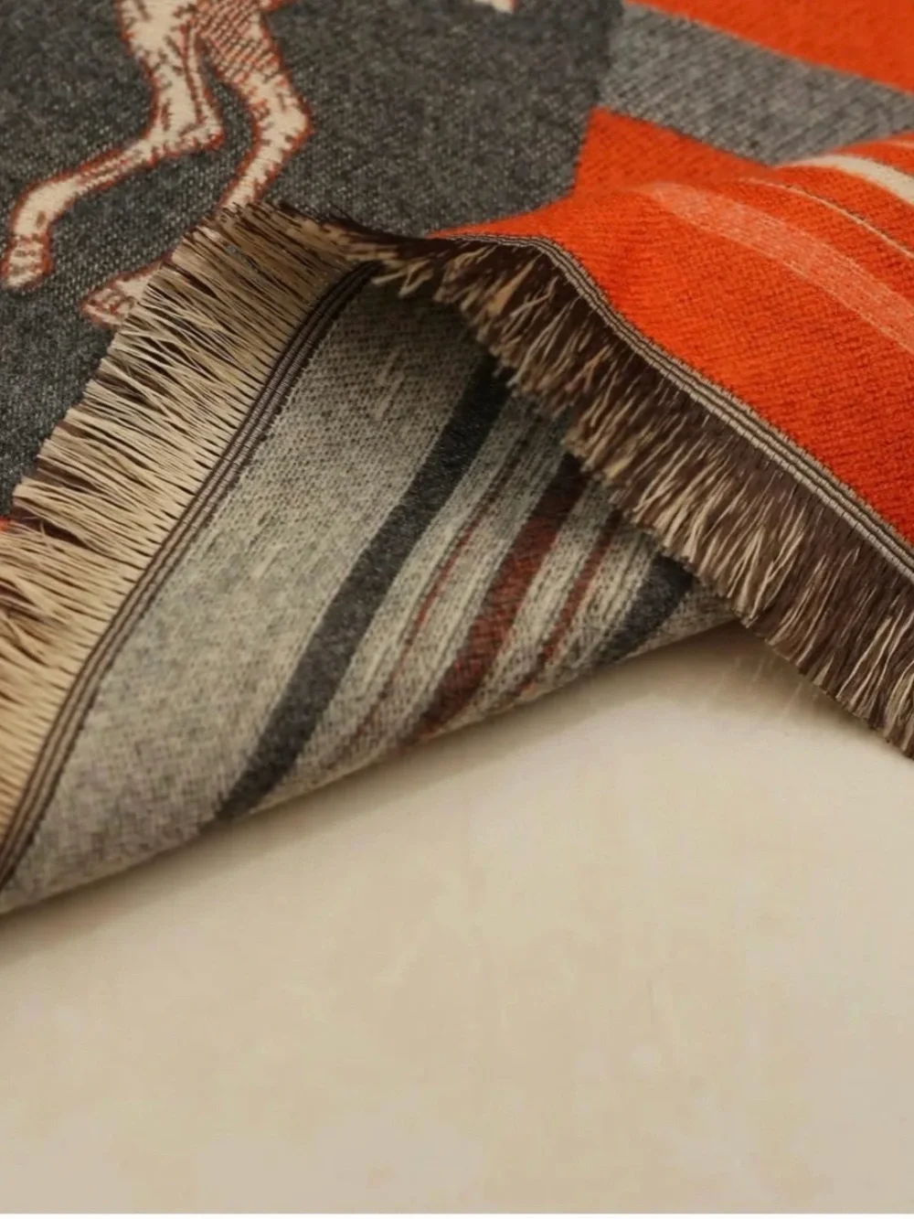 Classic Equestrian Orange & Gray Shawl